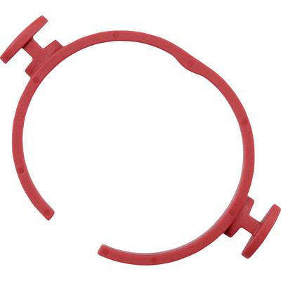 Red, circular plastic part with two short arms protruding from the ends, on a white background.