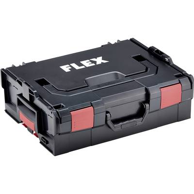 Black tool case with red fastening and the white 'FLEX' logo on the lid. Ideal for storing tools.