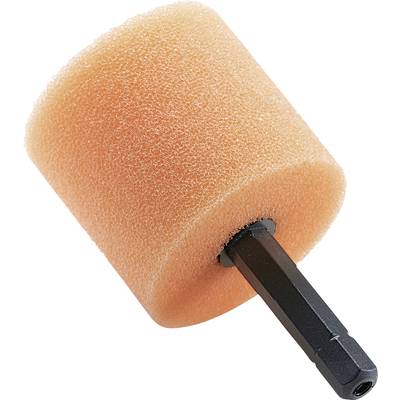A cylindrical, orange sponge attachment with a black handle, suitable for drill machines for polishing or cleaning.