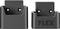 Two black mounting brackets side by side, the left one without inscription, the right one labelled 'FLEX'. Both have two fixing holes.