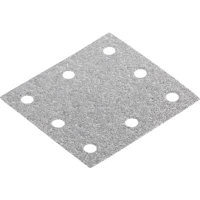 Grey square sandpaper with eight evenly distributed holes.