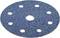 Blue sanding paper disc with multiple holes for use with an electric tool. Ideal for surface finishing.