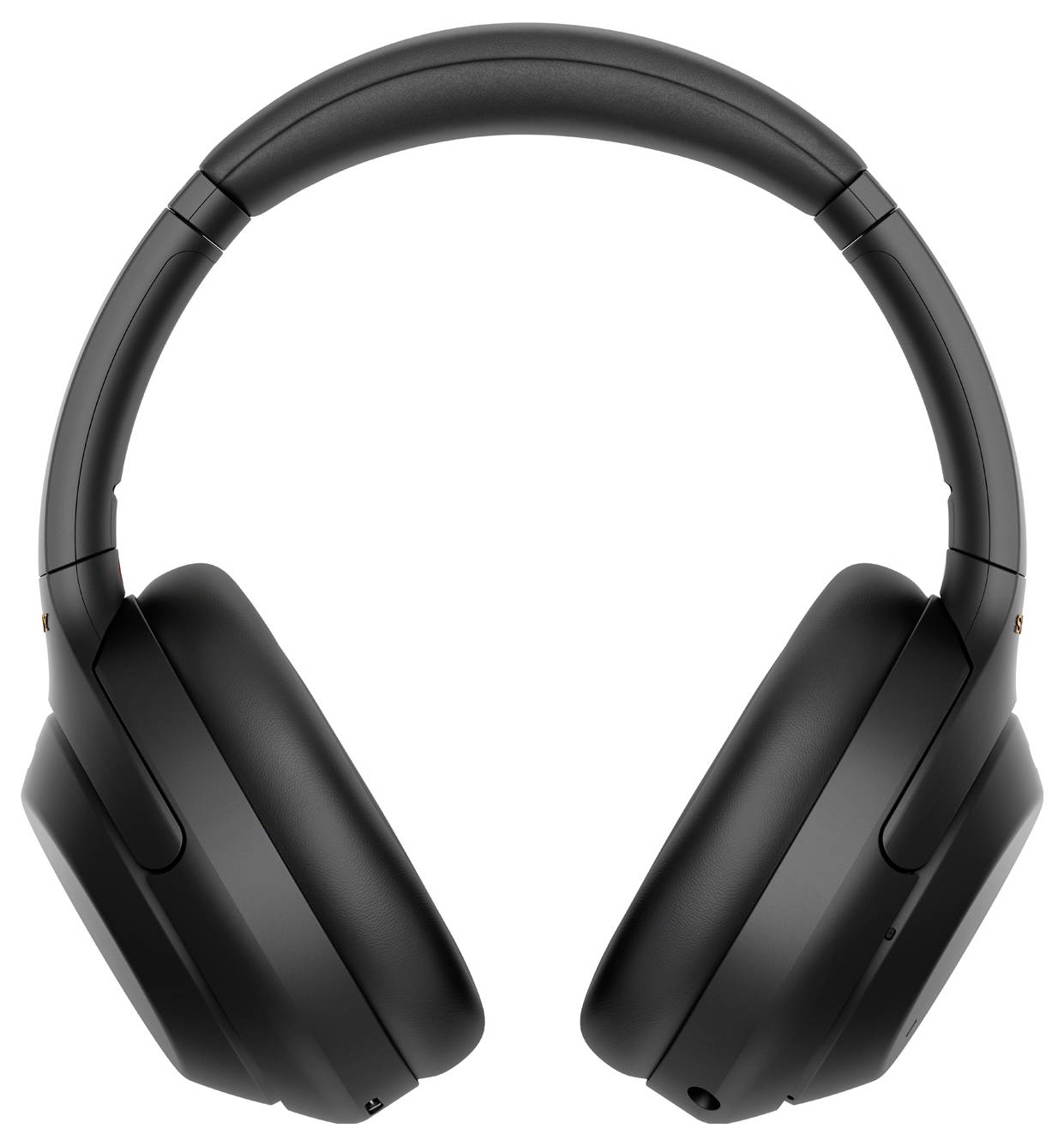 Black, wireless over-ear headphones, pictured from the front. Suitable for music enjoyment or phone calls, with padded ear cushions.