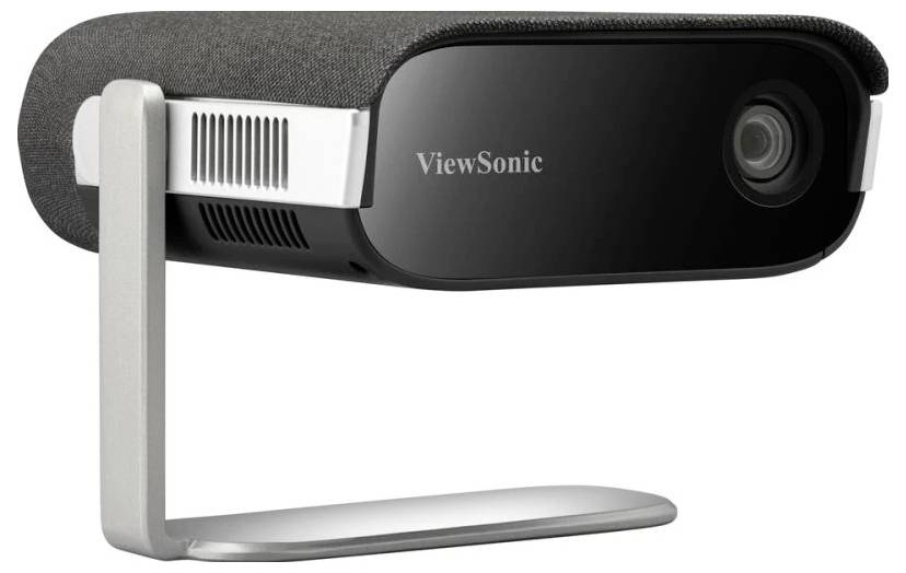 A black ViewSonic webcam with a silver stand is positioned sideways.