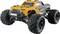 A yellow off-road remote-controlled car with large tyres and a robust build, ideal for uneven terrain.