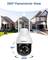 A surveillance camera with the inscription '360° Panoramic View', displaying a coverage range of 355° horizontally and 90° vertically in front of a house.