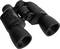 Black binoculars, slightly angled. They show detailed lenses and adjustment wheel. Suitable for use in nature observation.