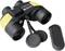 Binoculars with yellow handles, open lens covers, and removed protective cap, suitable for outdoor activities.