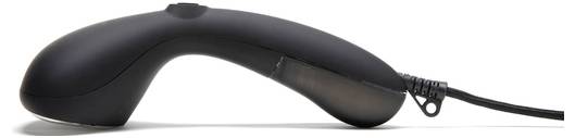 Black, wired handheld scanner for data capture, shown from the side against a white background.