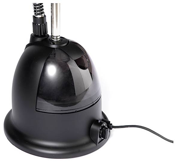 A black, dome-shaped, adjustable desk lamp with cable and switch.