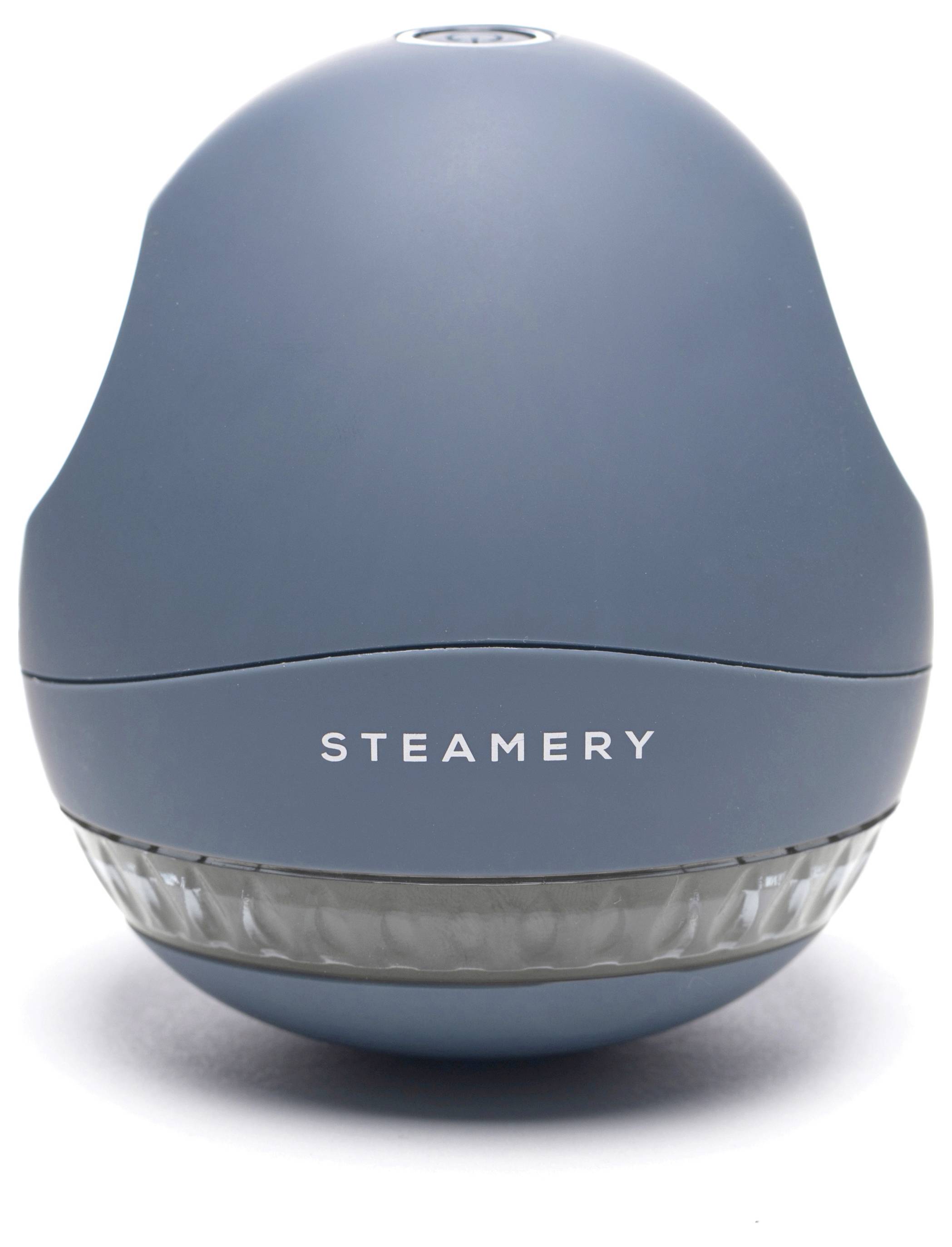 Rounded, dark blue device with the inscription 'Steamer'. It appears modern and functional, potentially for textile applications.