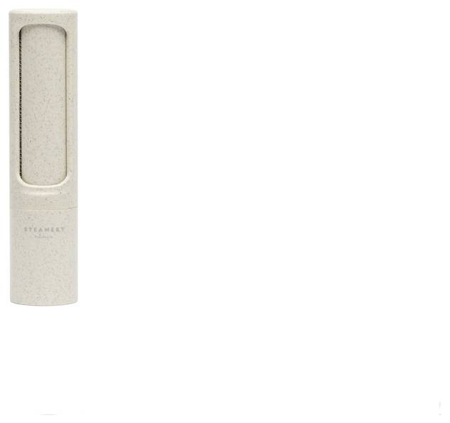 A vertical, cylindrical device with a rectangular aperture, likely a portable steam iron.