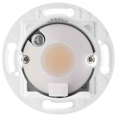A white, circular ceiling smoke detector, viewed from below, with a central sensor and mounted with fixing screws.