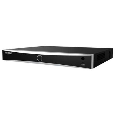 A rectangular black video recorder with a 'Hikvision' logo on the front and a round control button in the centre.