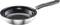 A black frying pan with a silver rim and handle on a neutral background.