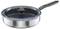 High-quality silver frying pan with glass lid and black handle; perfect for frying and cooking.