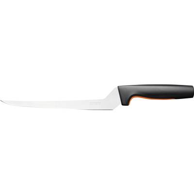 A delicate filleting knife with a narrow, sharp blade and ergonomic black handle. Suitable for precise cutting of fish or meat.