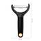 A black peeler with an orange accent, length 15.1 cm, width 8.2 cm. Ideal for peeling fruit and vegetables.
