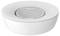 Round, white lemon squeezer with an angled juice outlet and distinctive grooves in the pressing area.