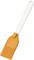 Silicon baking brush with a white handle and orange bristle head, suitable for evenly spreading glazes or marinades.