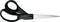 Black kitchen scissors with two handles and silver sharp blades on a white background.