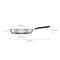 Stainless steel frying pan, 25.4 cm diameter, 8.9 cm height, 44.5 cm length including handle, 17.9 cm base area, 5 cm rim height.