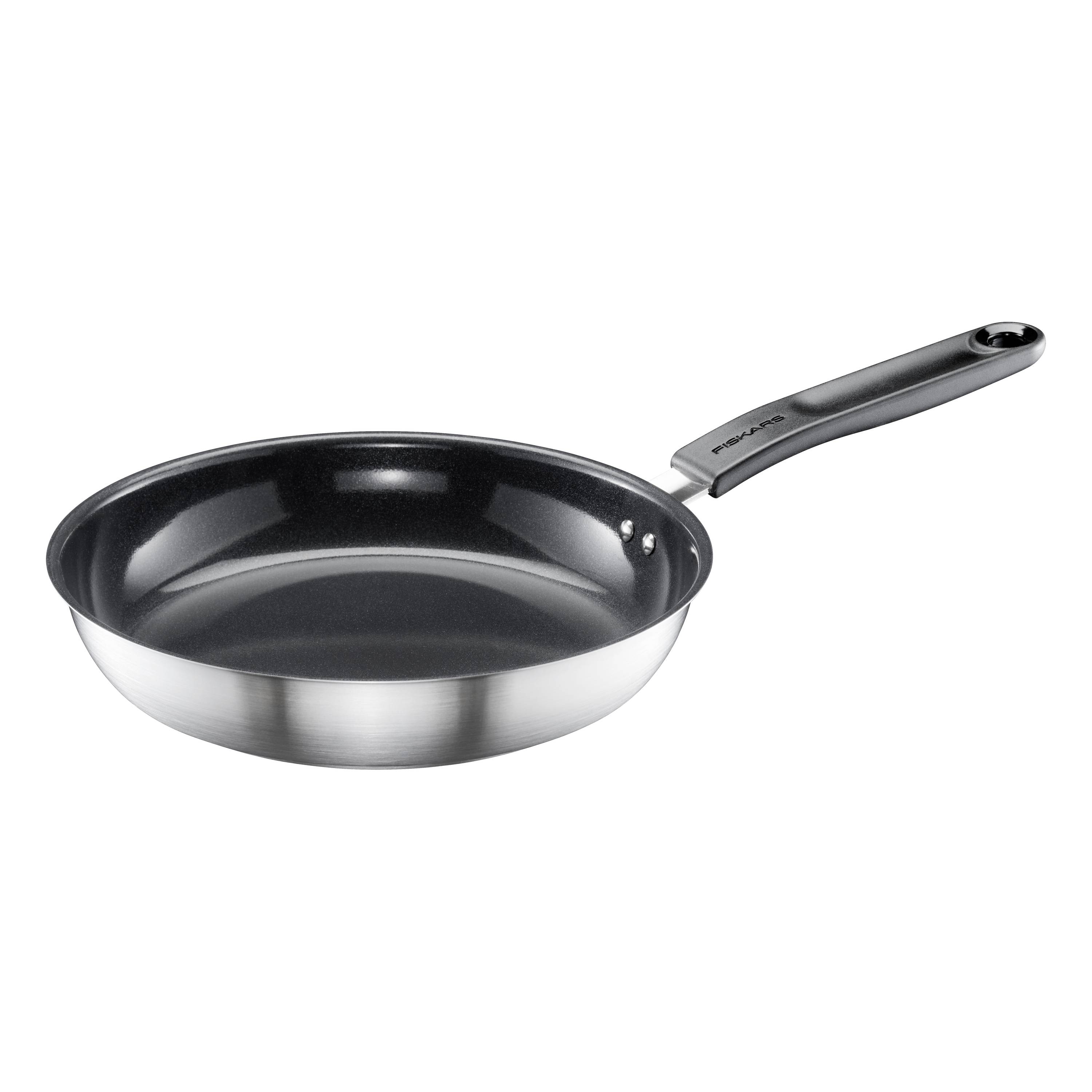 Non-stick frying pan with a black handle, set against a white background. Ideal for frying and preparing meals.