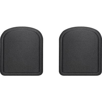 Two black, rectangular fabric pads with rounded corners, positioned side by side on a white background.