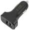 A black USB car charger with two ports, featuring the label 'CAR CHARGER' on the top surface.