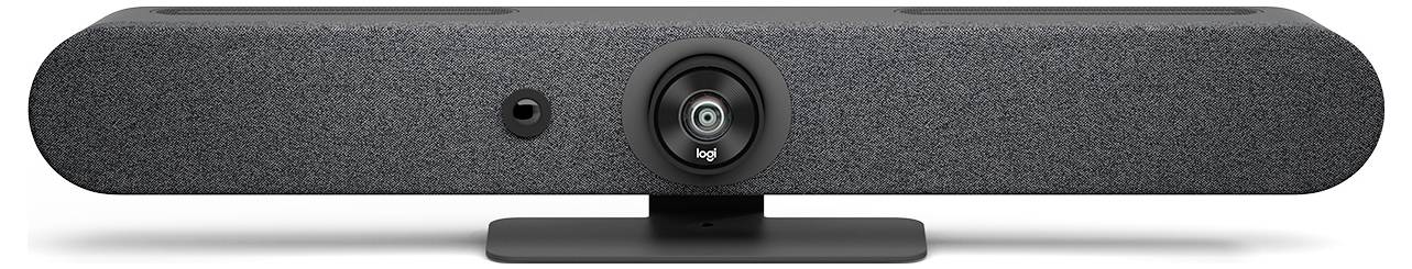 A grey webcam with built-in speaker and microphone, suitable for conference rooms and video conferences.