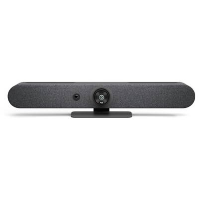 Black video conference camera with a central lens and speakers on both sides, suitable for meeting rooms.
