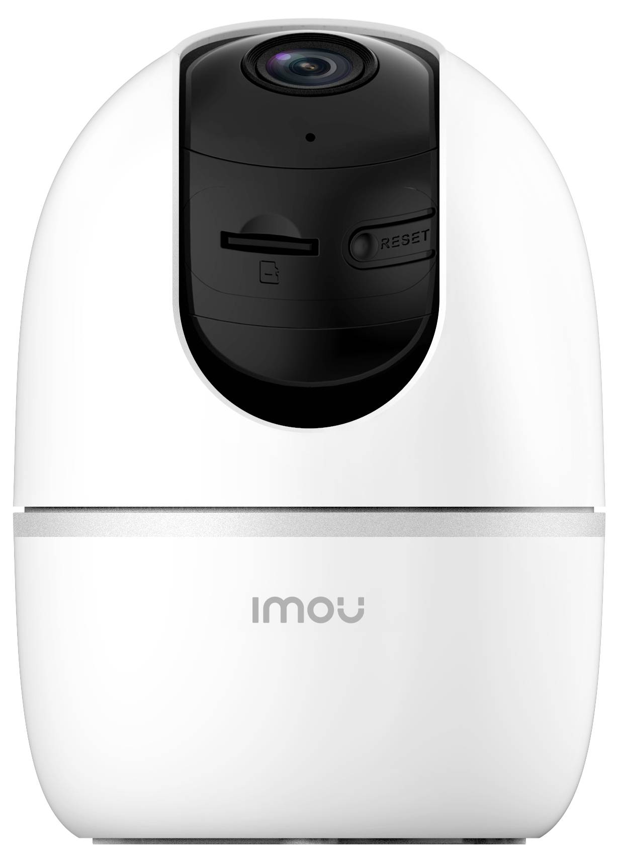 White surveillance camera with 'imou' written on the front. The camera has a rounded shape with a lens at the top.