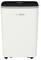 A portable air conditioning unit by Bosch in white, featuring a digital control panel on top and four wheels for easy mobility.