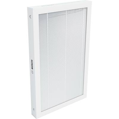 Bosch air filter in a rectangular shape, with a fine white grid on the front and the company logo visible on the side.