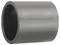 A grey, cylindrical PVC pipe adapter used for connecting two pipe sections.