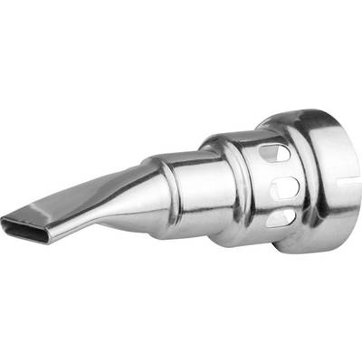 Metal nozzle attachment with a narrow opening and side ventilation slots, suitable for hot air blowers.
