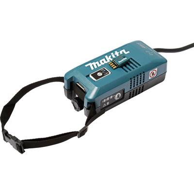 A portable charger with a shoulder strap, brand name visible on top.