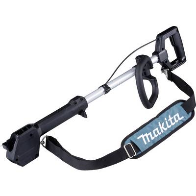 Shoulder strap and handle of a Makita electric hedge trimmer.