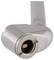 A close-up of a metallic valve connector with a round opening, showing part of the attached pipe.