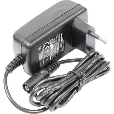 Black power supply with European plug, label with technical specifications, cable coiled and suitable for electronic devices.