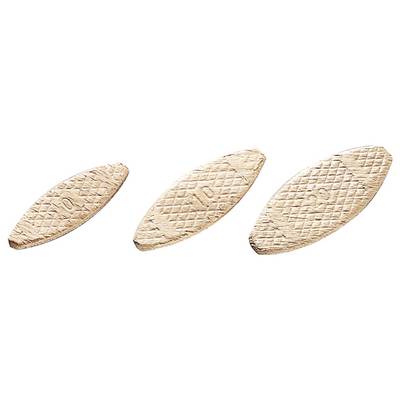 Three oval wooden dowels with a diamond pattern and embossed '10', '20', '30' from left to right, for stabilising wood joints.