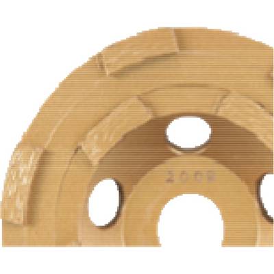 A section of an orange-brown grinding disc with round holes and raised segments on top.