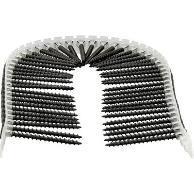 A curved chain of black Spax screws, regularly arranged in a white plastic band.