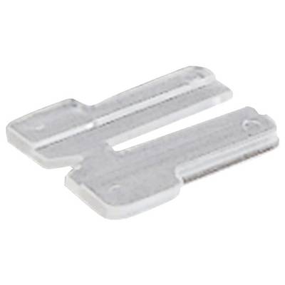 A transparent plastic clip that is likely used for fastening or securing objects.