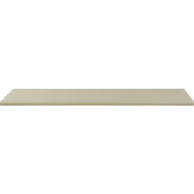 A beige, horizontally folded blind in close-up. The structure of the pleats is clearly visible.
