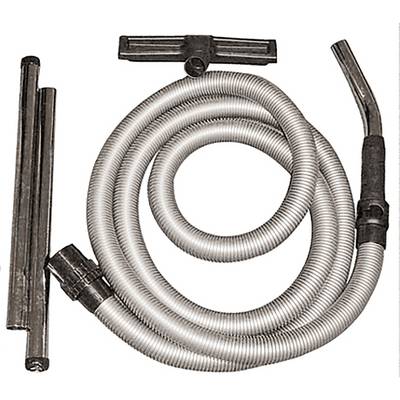 Vacuum cleaner hose set with a flexible hose and multiple attachments, including a straight and a curved tube piece.