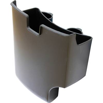 Brown plastic container with two compartments and curved openings. Suitable for storing or organising items.