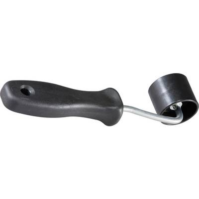 A black hand roller with an ergonomic handle and cylindrical wheel, typically used for wallpapering or in printing applications.
