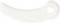 A white plastic component with a curved shape and a round hole at the right end.