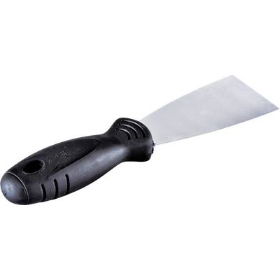 A black spatula with an ergonomic handle and wide metal blade.